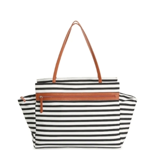 DSW Handbags - DSW Large Black White Stripe Weekender Travel Tote Bag